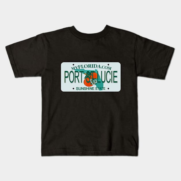 Port St Lucie Florida License Plate Kids T-Shirt by Mel's Designs